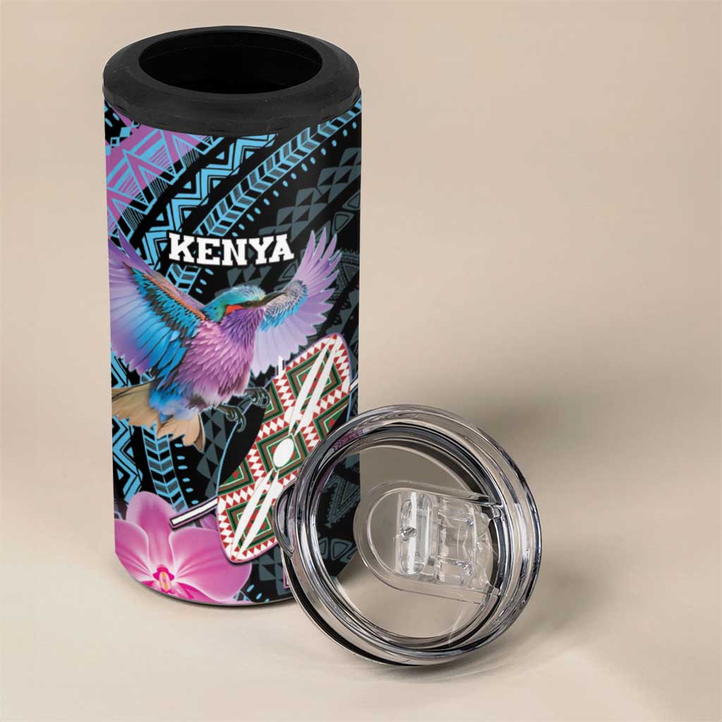 Personalised Kenya Lilac Breasted Roller 4 in 1 Can Cooler Tumbler Orchid Flower - African Pattern