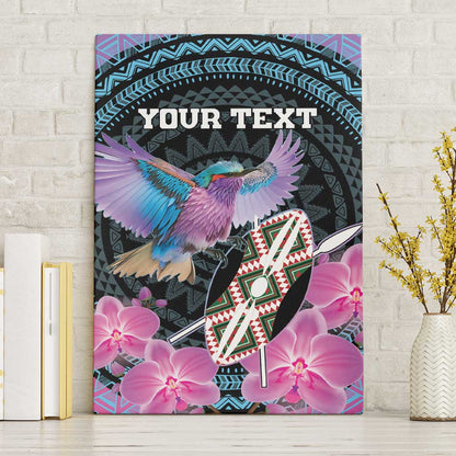 Personalised Kenya Lilac Breasted Roller Canvas Wall Art Orchid Flower - African Pattern