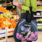 Personalised Kenya Lilac Breasted Roller Grocery Bag Orchid Flower - African Pattern