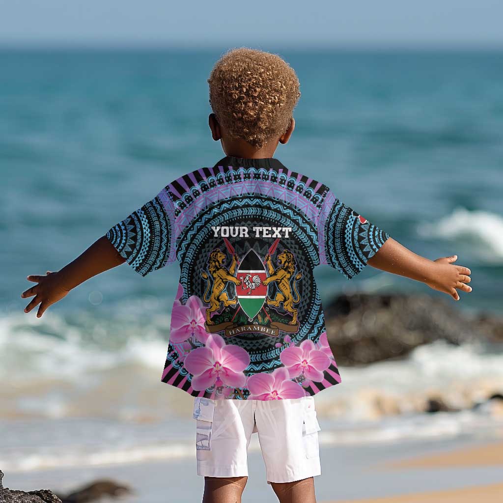 Personalised Kenya Lilac Breasted Roller Kid Hawaiian Shirt Orchid Flower - African Pattern