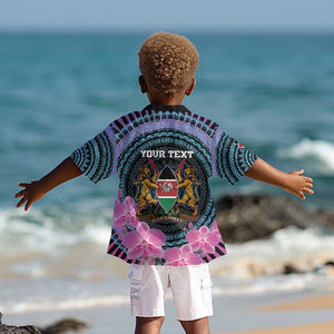 Personalised Kenya Lilac Breasted Roller Kid Hawaiian Shirt Orchid Flower - African Pattern
