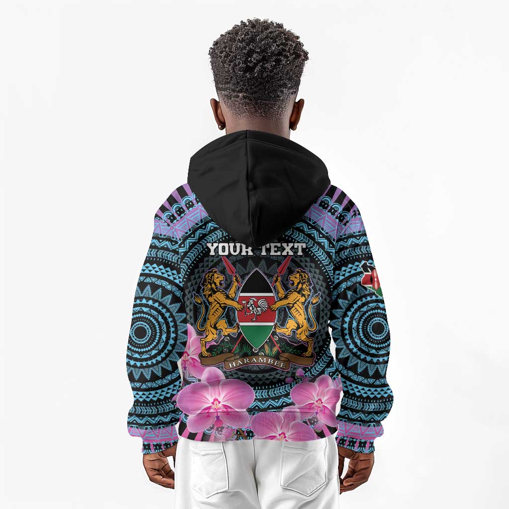 Personalised Kenya Lilac Breasted Roller Kid Hoodie Orchid Flower - African Pattern