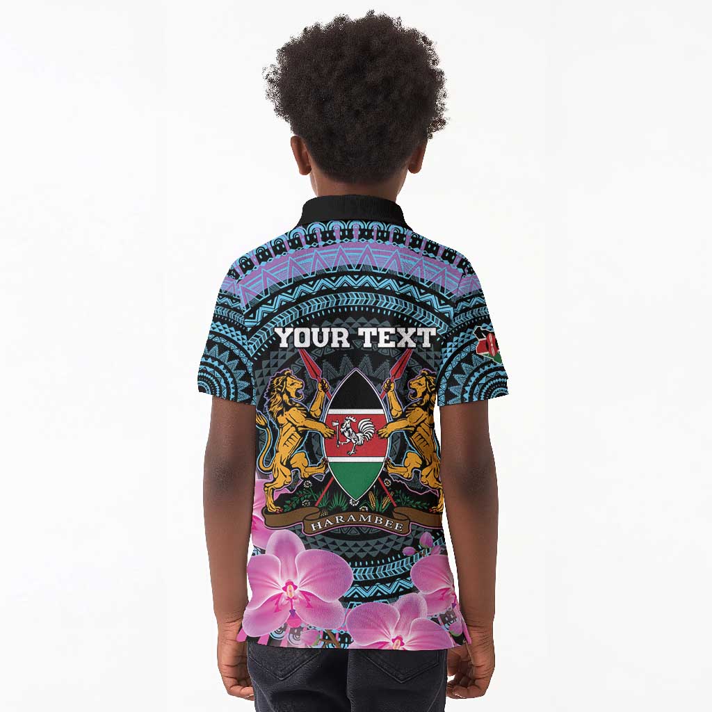 Personalised Kenya Lilac Breasted Roller Kid Polo Shirt Orchid Flower - African Pattern