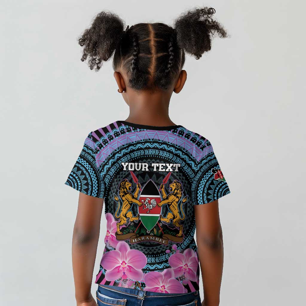 Personalised Kenya Lilac Breasted Roller Kid T shirt Orchid Flower - African Pattern