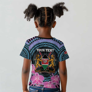 Personalised Kenya Lilac Breasted Roller Kid T shirt Orchid Flower - African Pattern