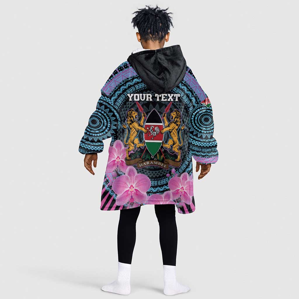 Personalised Kenya Lilac Breasted Roller Kid Wearable Blanket Hoodie Orchid Flower - African Pattern