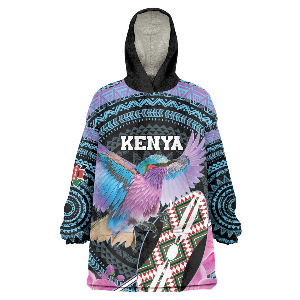 Personalised Kenya Lilac Breasted Roller Kid Wearable Blanket Hoodie Orchid Flower - African Pattern