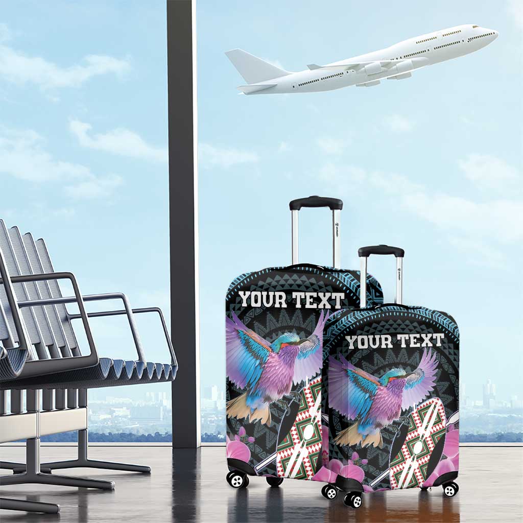 Personalised Kenya Lilac Breasted Roller Luggage Cover Orchid Flower - African Pattern