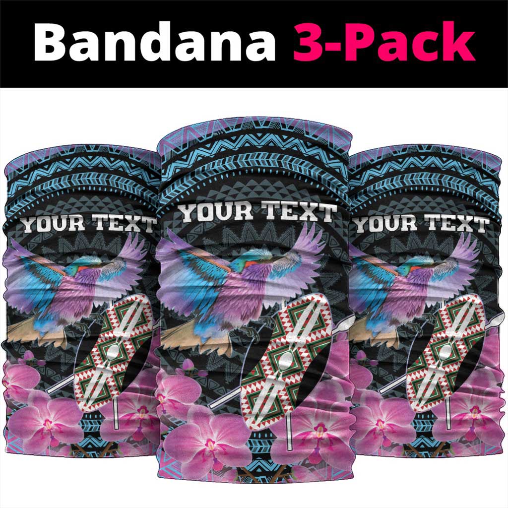 Personalised Kenya Lilac Breasted Roller Neck Gaiter Orchid Flower - African Pattern LT15