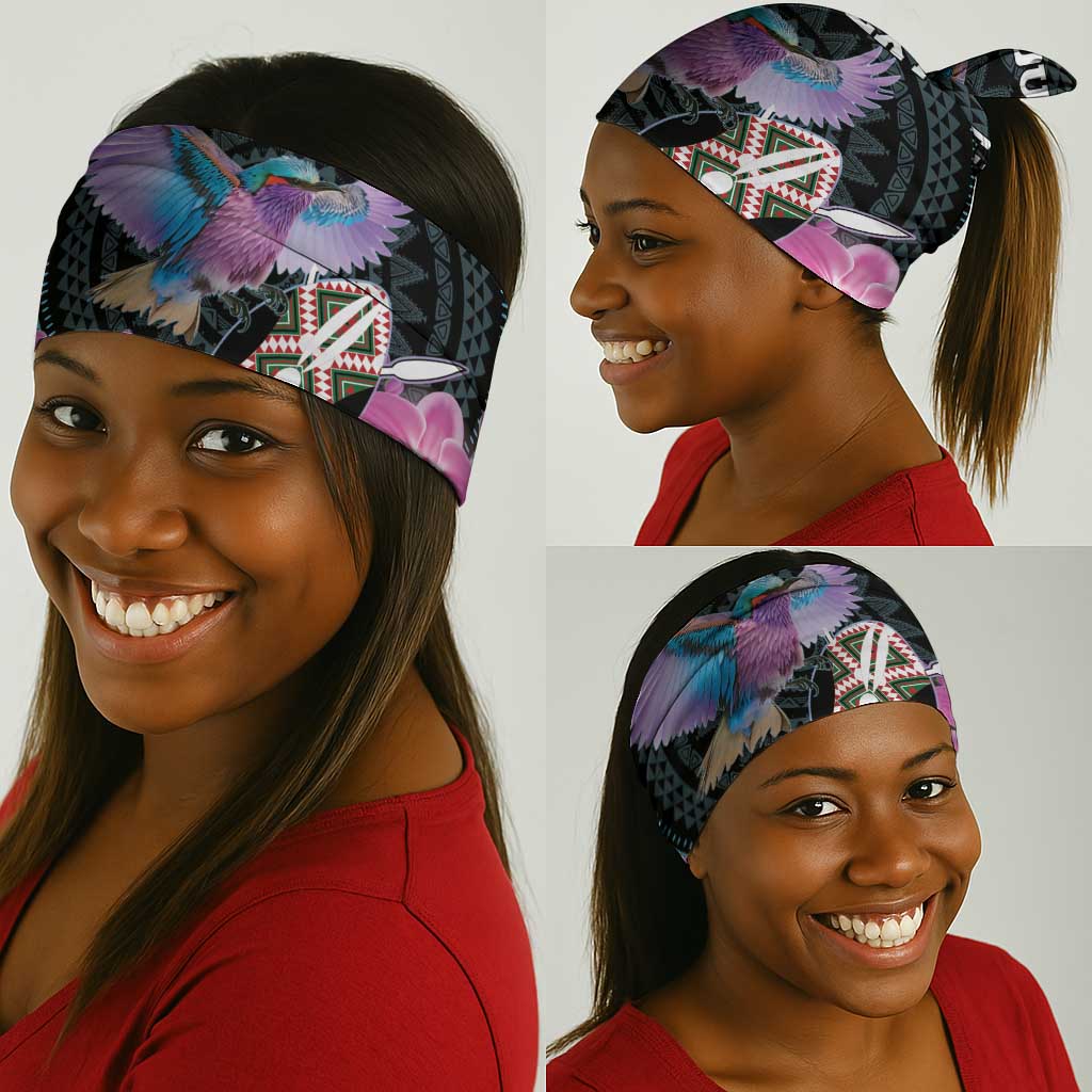 Personalised Kenya Lilac Breasted Roller Neck Gaiter Orchid Flower - African Pattern LT15