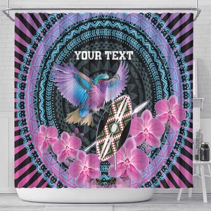 Personalised Kenya Lilac Breasted Roller Shower Curtain Orchid Flower - African Pattern