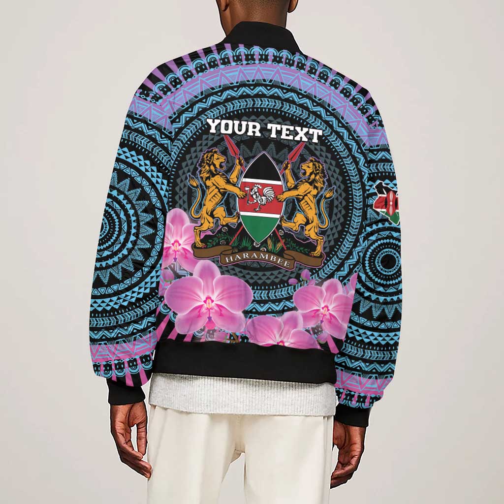 Personalised Kenya Lilac Breasted Roller Sleeve Zip Bomber Jacket Orchid Flower - African Pattern
