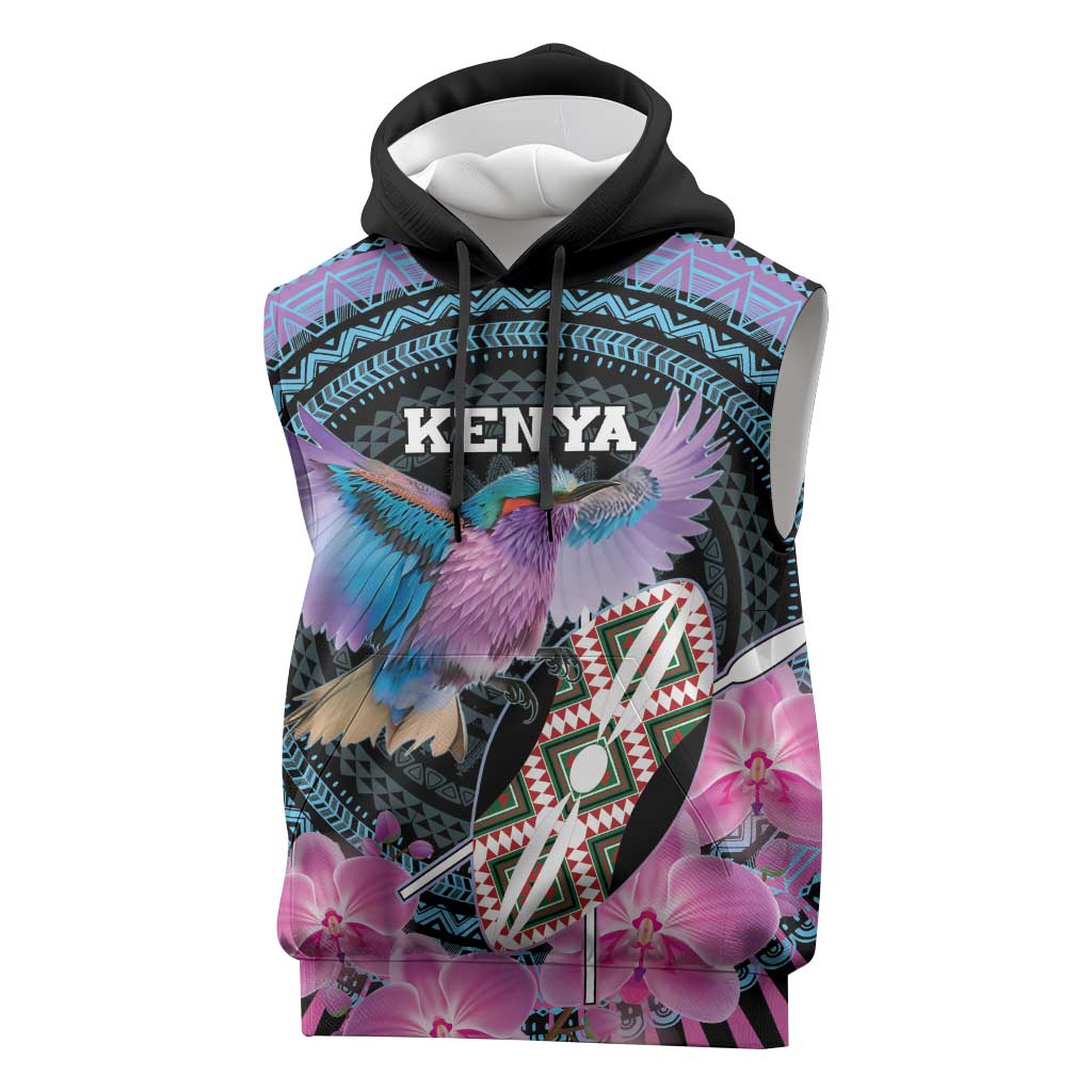 Personalised Kenya Lilac Breasted Roller Sleeveless Hoodie Orchid Flower - African Pattern - African Pride