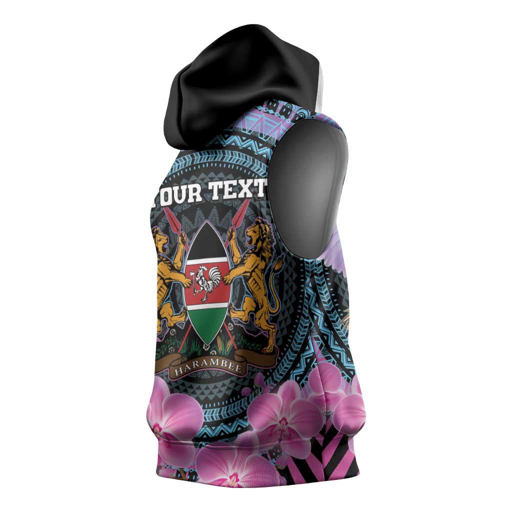 Personalised Kenya Lilac Breasted Roller Sleeveless Hoodie Orchid Flower - African Pattern - African Pride