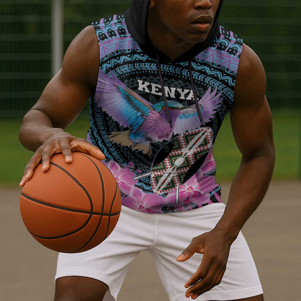 Personalised Kenya Lilac Breasted Roller Sleeveless Hoodie Orchid Flower - African Pattern - African Pride