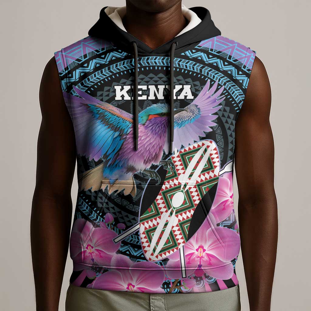 Personalised Kenya Lilac Breasted Roller Sleeveless Hoodie Orchid Flower - African Pattern - African Pride