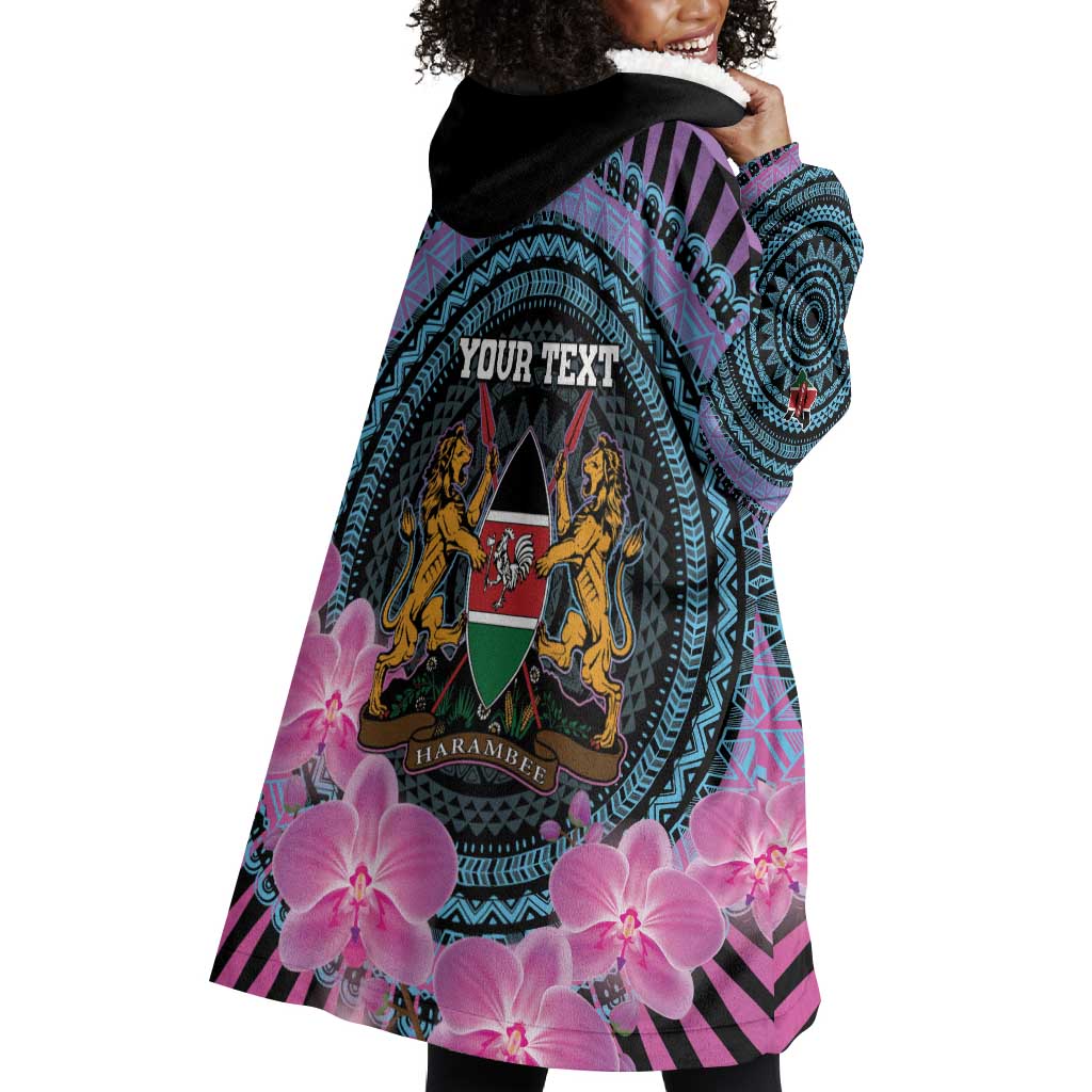 Personalised Kenya Lilac Breasted Roller Wearable Blanket Hoodie Orchid Flower - African Pattern