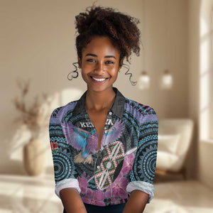 Personalised Kenya Lilac Breasted Roller Women Casual Shirt Orchid Flower - African Pattern LT15