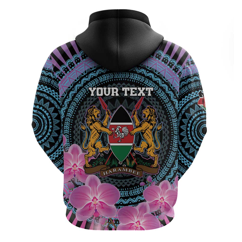 Personalised Kenya Lilac Breasted Roller Zip Hoodie Orchid Flower - African Pattern