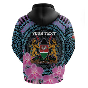 Personalised Kenya Lilac Breasted Roller Zip Hoodie Orchid Flower - African Pattern