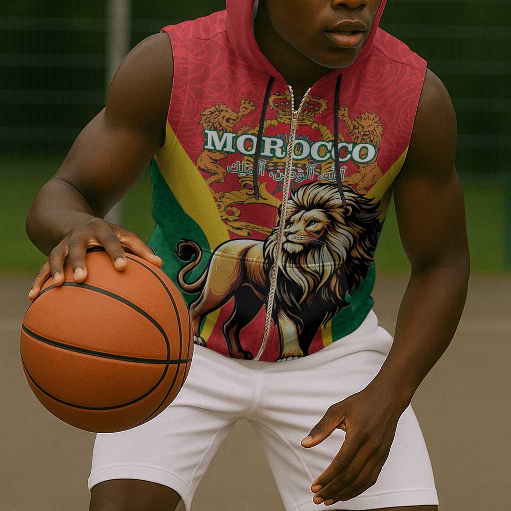 Personalised Morocco Sleeveless Zip Hoodie Barbary Lion - Proclamation Day - African Pride