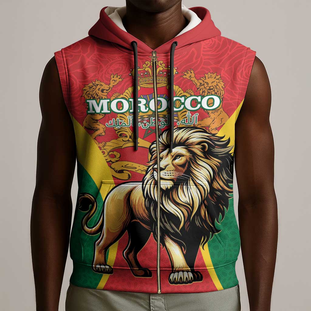 Personalised Morocco Sleeveless Zip Hoodie Barbary Lion - Proclamation Day - African Pride