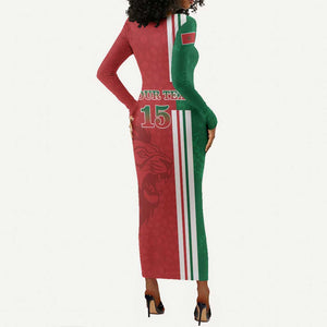 Custom Afro Morocco Football Long Sleeve Bodycon Dress With Islamic Pattern LT15