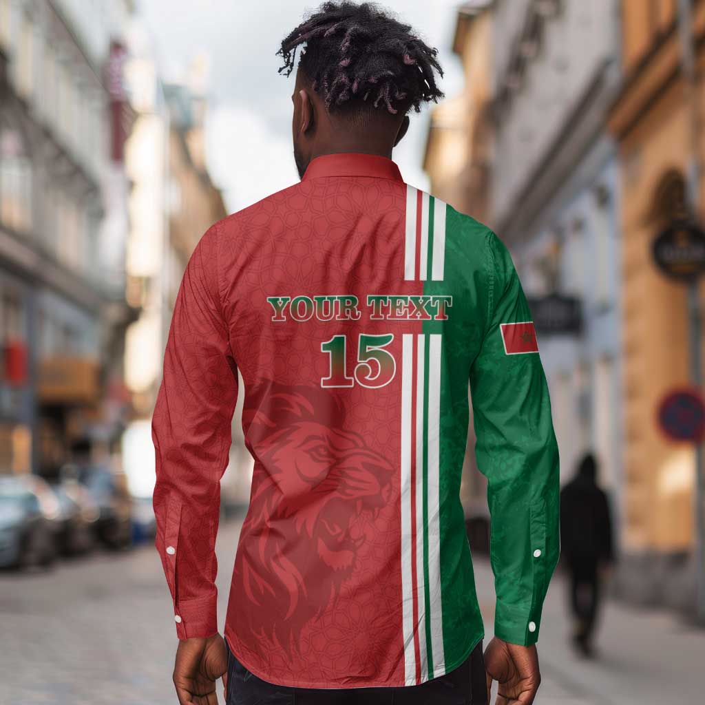 Custom Afro Morocco Football Long Sleeve Button Shirt With Islamic Pattern