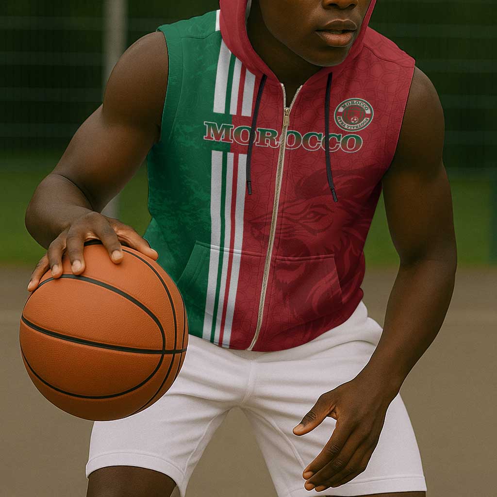 Custom Afro Morocco Football Sleeveless Zip Hoodie With Islamic Pattern - African Pride