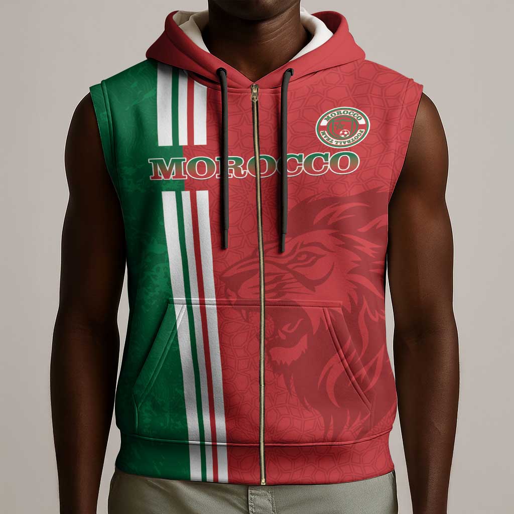 Custom Afro Morocco Football Sleeveless Zip Hoodie With Islamic Pattern - African Pride