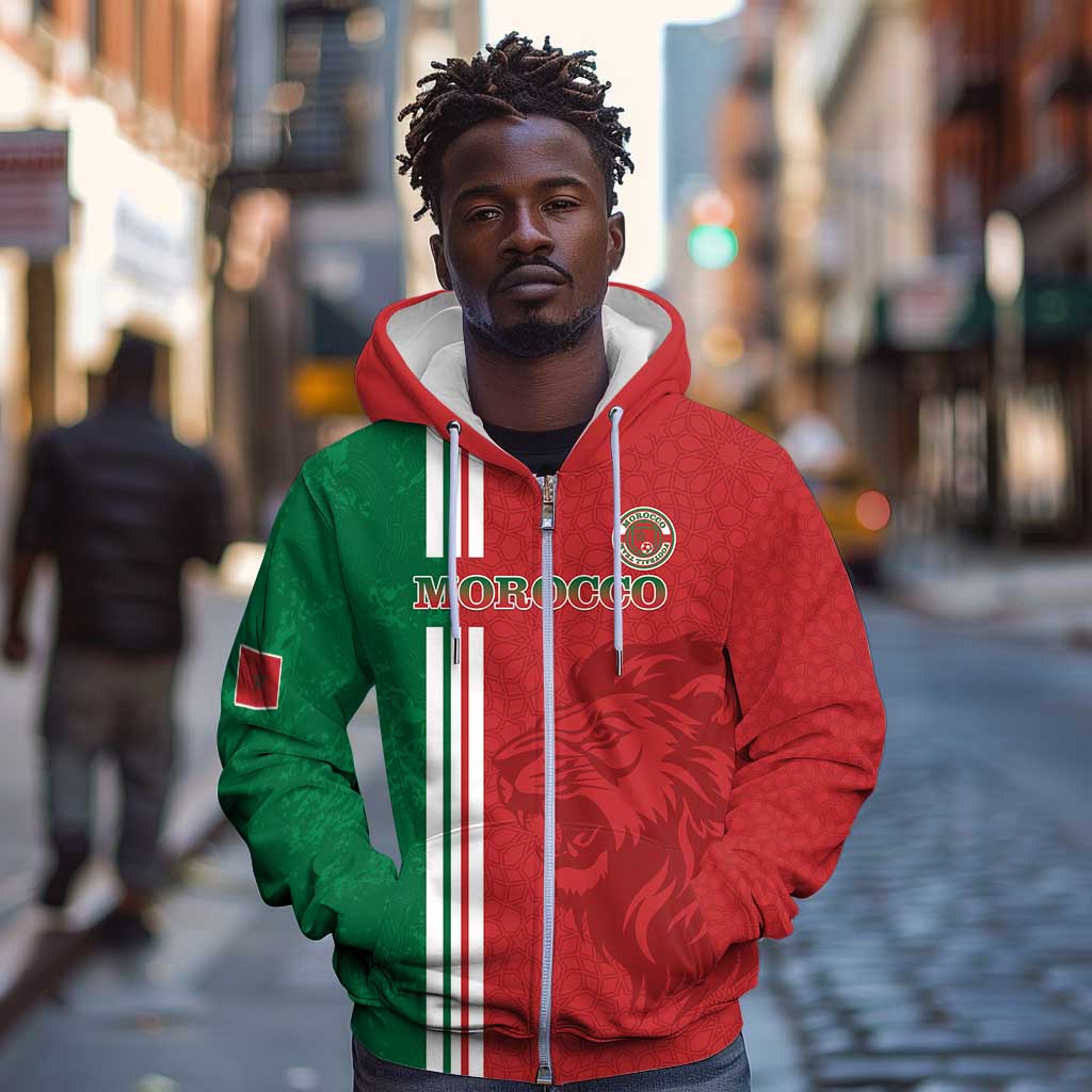 Custom Afro Morocco Football Zip Hoodie With Islamic Pattern