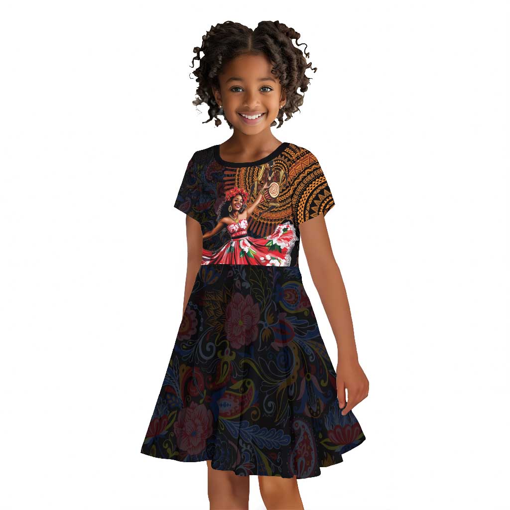 Ladies Sega Dance Kid Short Sleeve Dress Paisley Mix African Pattern
