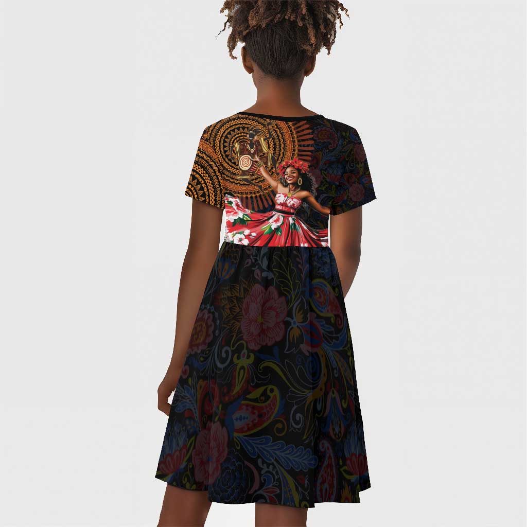 Ladies Sega Dance Kid Short Sleeve Dress Paisley Mix African Pattern