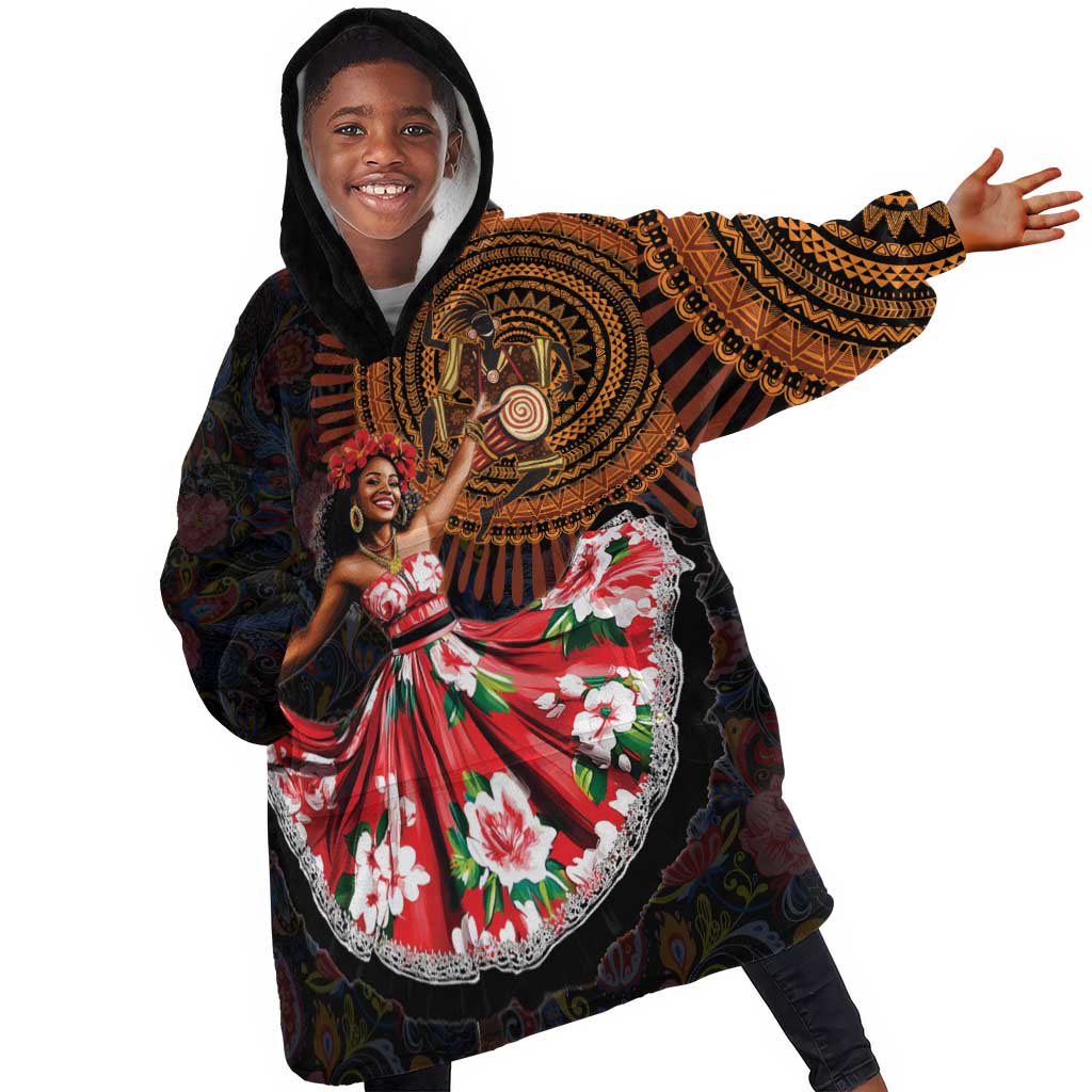 Ladies Sega Dance Kid Wearable Blanket Hoodie Paisley Mix African Pattern