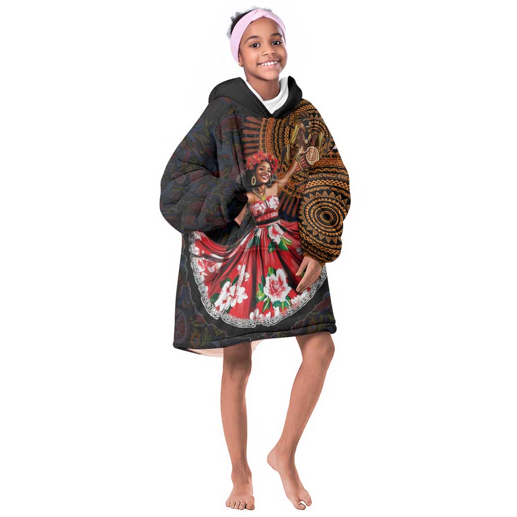 Ladies Sega Dance Kid Wearable Blanket Hoodie Paisley Mix African Pattern