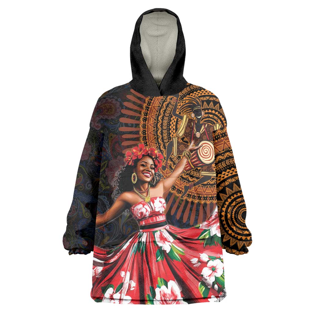 Ladies Sega Dance Kid Wearable Blanket Hoodie Paisley Mix African Pattern