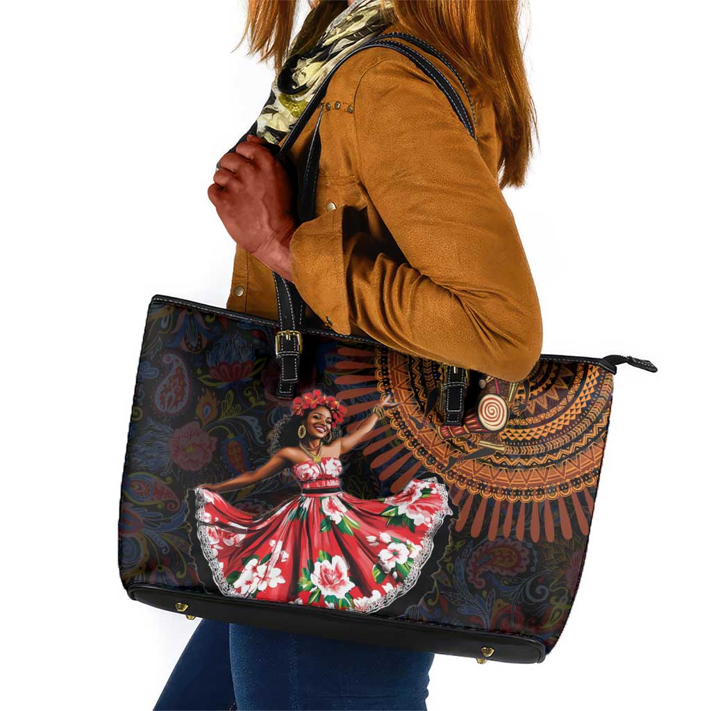 Ladies Sega Dance Leather Tote Bag Paisley Mix African Pattern