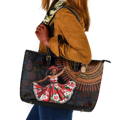 Ladies Sega Dance Leather Tote Bag Paisley Mix African Pattern