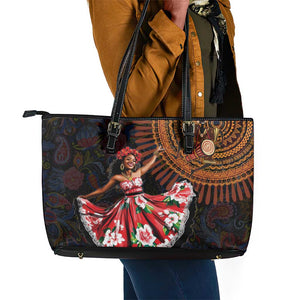 Ladies Sega Dance Leather Tote Bag Paisley Mix African Pattern