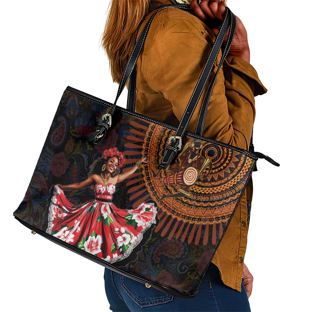 Ladies Sega Dance Leather Tote Bag Paisley Mix African Pattern