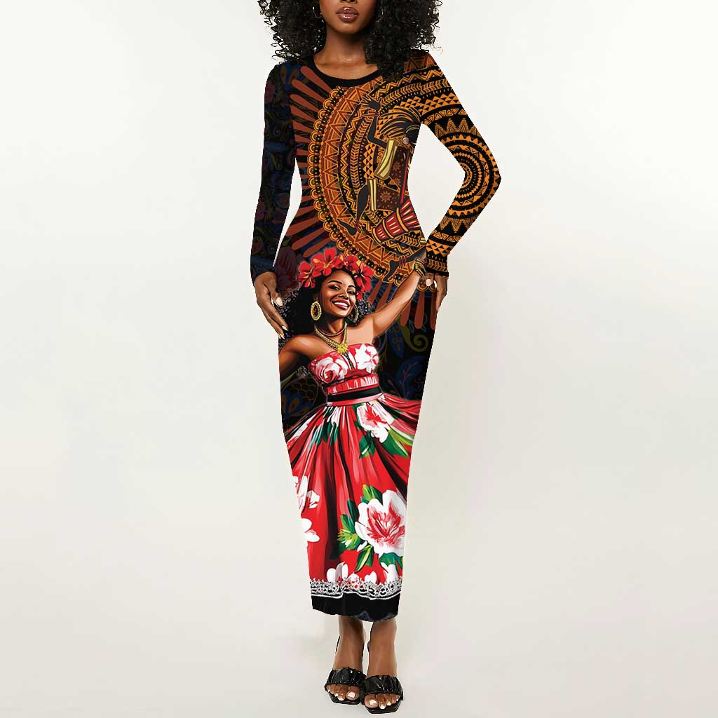 Ladies Sega Dance Long Sleeve Bodycon Dress Paisley Mix African Pattern LT15
