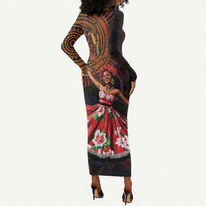 Ladies Sega Dance Long Sleeve Bodycon Dress Paisley Mix African Pattern LT15