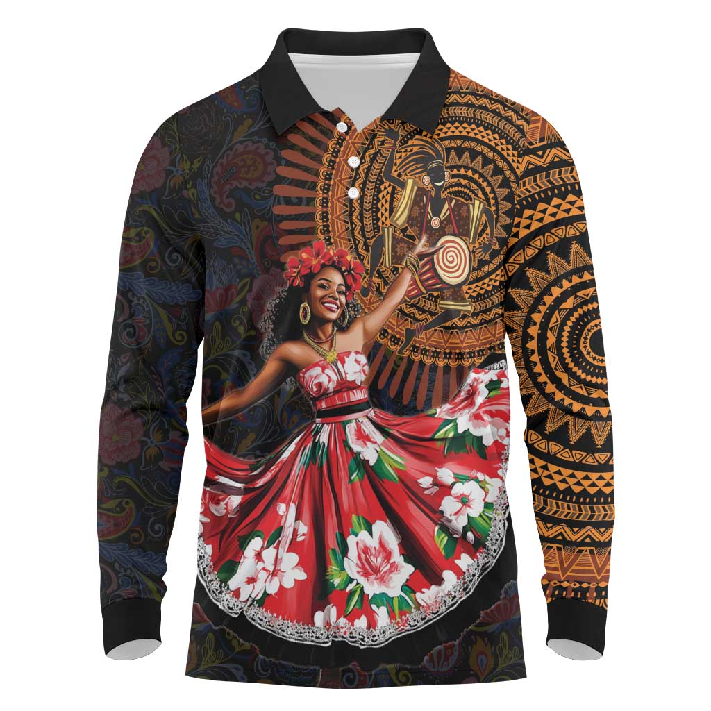 Ladies Sega Dance Long Sleeve Polo Shirt Paisley Mix African Pattern