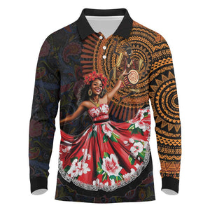 Ladies Sega Dance Long Sleeve Polo Shirt Paisley Mix African Pattern