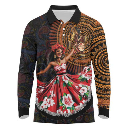 Ladies Sega Dance Long Sleeve Polo Shirt Paisley Mix African Pattern