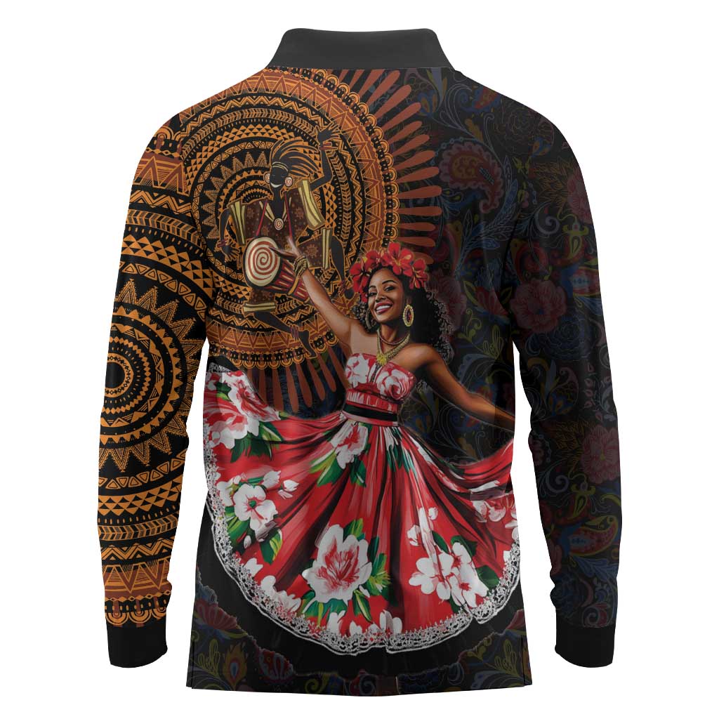 Ladies Sega Dance Long Sleeve Polo Shirt Paisley Mix African Pattern