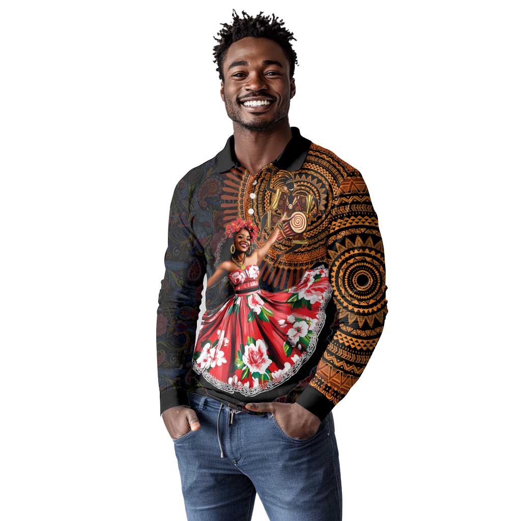 Ladies Sega Dance Long Sleeve Polo Shirt Paisley Mix African Pattern
