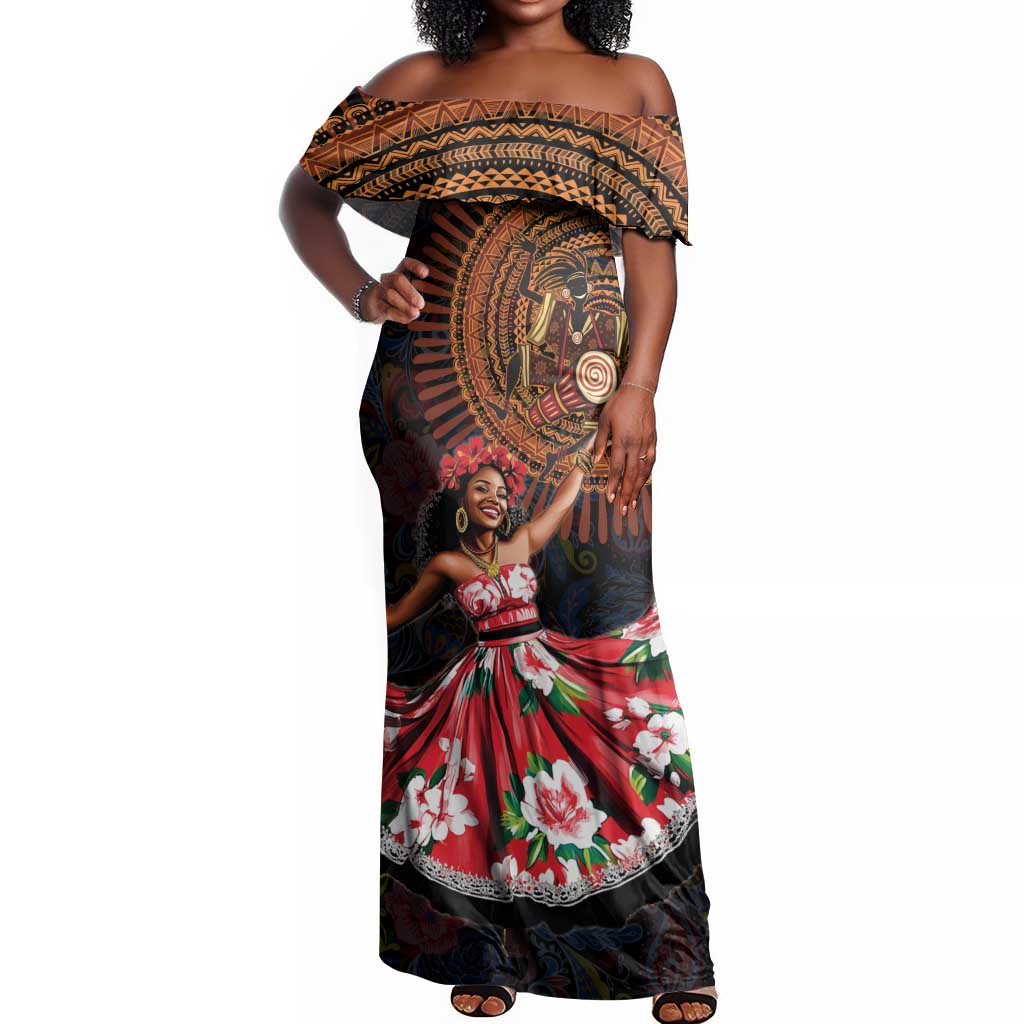 Ladies Sega Dance Off Shoulder Maxi Dress Paisley Mix African Pattern