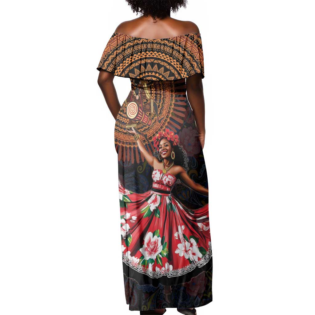 Ladies Sega Dance Off Shoulder Maxi Dress Paisley Mix African Pattern