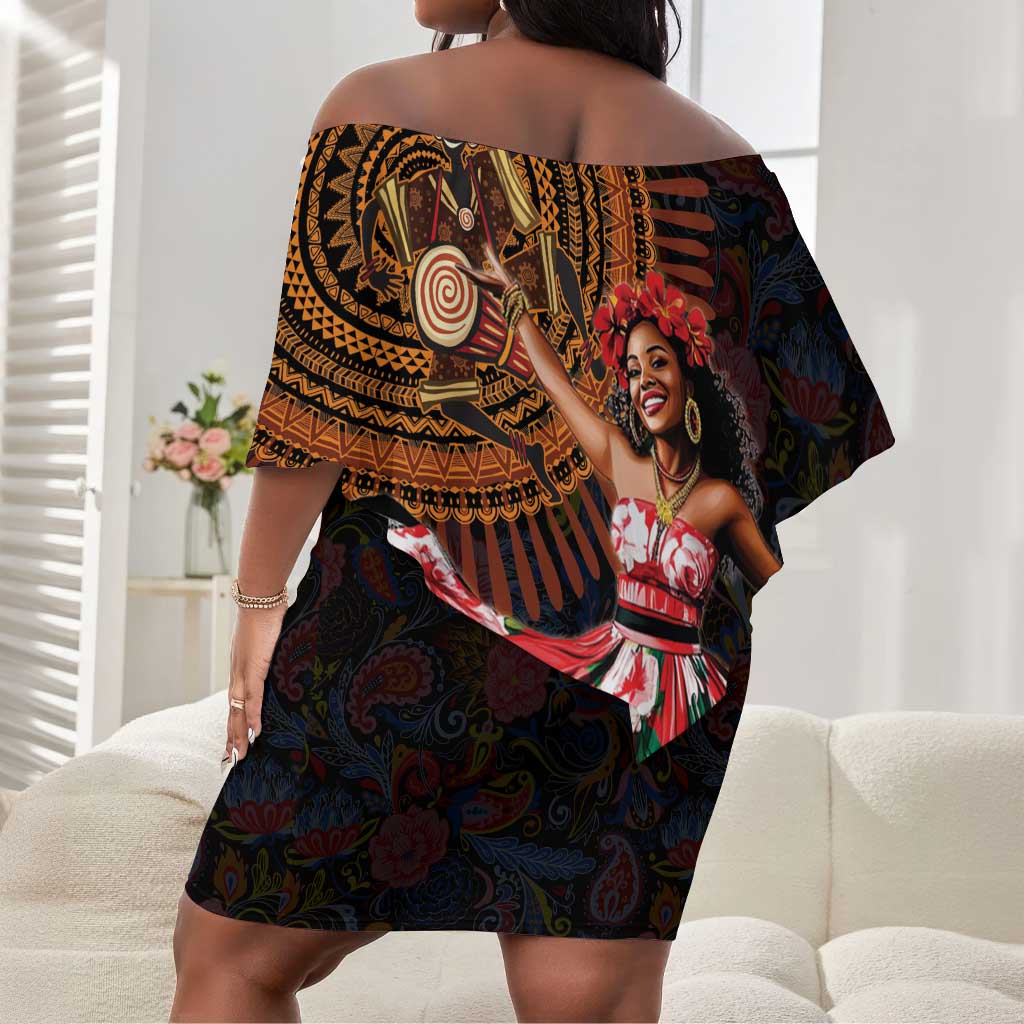 Ladies Sega Dance Off Shoulder Short Dress Paisley Mix African Pattern